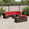 vidaXL 10 Piece Patio Sofa Set with Cushions Brown Poly Rattan - 2 of 4