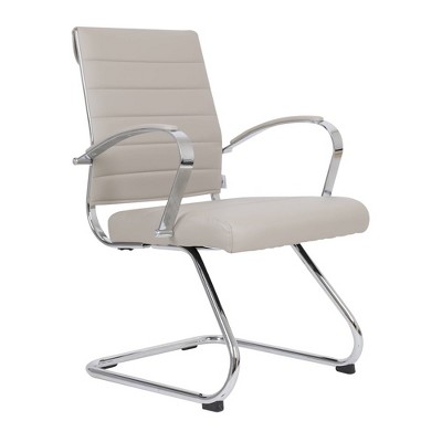 LeisureMod Benmar Office Chair Upholstered in Leather with Stainless Steel Sled Base