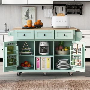 Rubberwood Kitchen Island Cart with Fold-Down Counter, Storage, Drawers, & Casters - 1 of 4