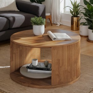 Hommoo 31.5" Fluted-Drum Round Coffee Table with Alcove Storage - 1 of 4