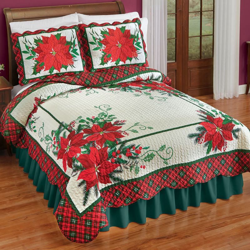 Collections Etc Poinsettia Plaid Border Scalloped Edge Quilt Twin Multi, 2 of 4