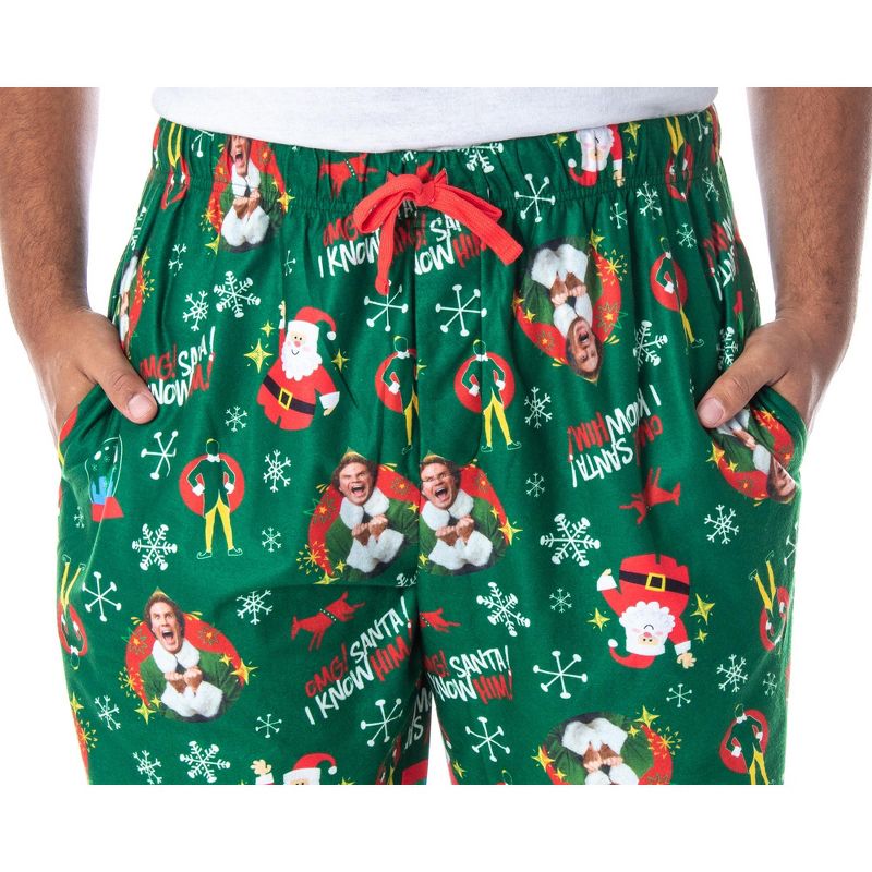 Elf The Movie Men's Buddy OMG! Santa I Know Him! Allover Print Pajama Pants Green, 4 of 5