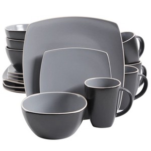 Gibson Home Soho Lounge 16 Piece Soft Square Stoneware Dinnerware Set in Grey Matte - 1 of 4