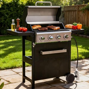 ELJGET 3/4 Burner Propane Gas Grill with Cover, 27,000 BTU Outdoor BBQ with Stainless Steel Lid & Storage Cabinet, Portable for Patio & Camping - 1 of 4