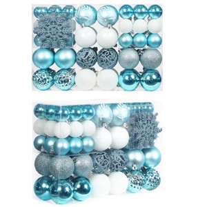 Aoibox 86pcs Shatterproof Christmas Ball and Snowflake Ornament Set Light Blue Holiday Tree Decoration Assorted Seasonal Decor - 1 of 4