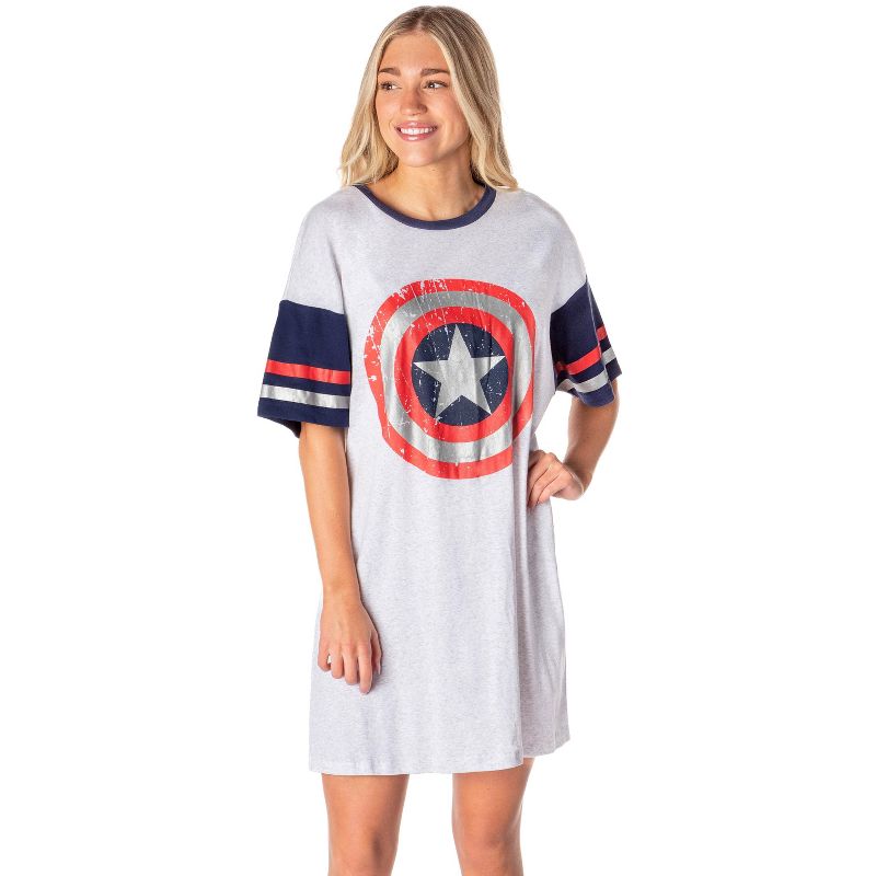 Marvel Comics Womens' Captain America Symbol Nightgown Pajama Shirt Dress Grey, 1 of 6