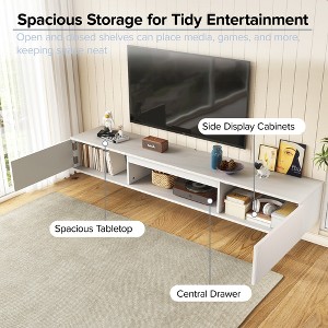 CIPACHO Modern Black Wall-Mounted TV Cabinet - Colorful LED Strip, Double Doors + Open Shelf, Cable Management & Anti-Tip Hardware - 1 of 4