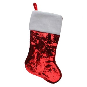 Northlight 22" Red and Silver Reversible Sequined Christmas Stocking - 1 of 4