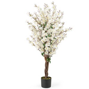 Tangkula 47" Artificial Winter Sweet Tree Faux Plum Blossom Plant w/ White Fabric Flower - 1 of 4