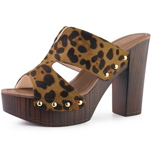 Allegra K Women's Faux Suede Peep Toe Platform Block Heel Slides Sandals - 1 of 4