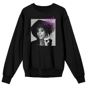 Whitney Houston Grayscale Face Crew Neck Long Sleeve Black Unisex Adult Sweatshirt - 1 of 3