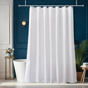 Aoibox Long Water-repellent Fabric Shower Curtain Set with 12 Hooks, White Bathroom Curtain with Weighted Bottom, Soft Cloth & Hotel Luxury Spa - 1 of 4