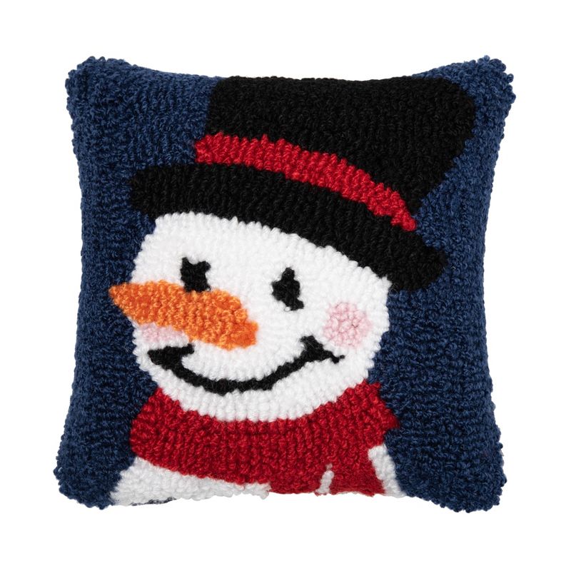 C&F Home 8" x 8" Christmas Winter Snowman Wishes Snowman Face on Black Background Petite Accent Hooked Pillow, 1 of 5