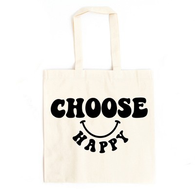 City Creek Prints Choose Happy Bold Smiley Face Canvas Tote Bag - 15x16 - Natural