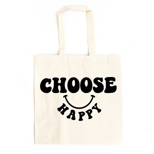 City Creek Prints Choose Happy Bold Smiley Face Canvas Tote Bag - 15x16 - Natural - 1 of 2