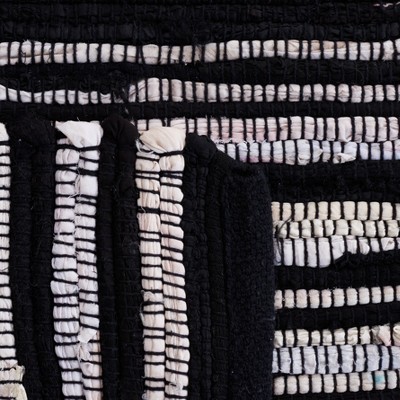 Hand-Woven Black and Multicolor Striped Cotton Area Rug, 2'6" x 4'
