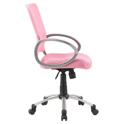 Pewter Finish Pink Mesh Swivel Task Chair with Metal Base