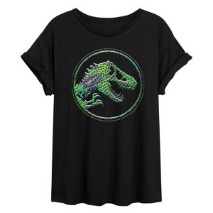 Women's - Jurassic Park - Reptile Texture Coin Logo- Women's Oversized Graphic T-Shirt Oversized Graphic T-Shirt - 1 of 4