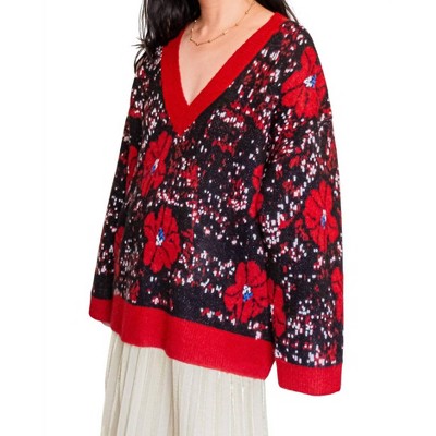 Women's Hibiscus Print Sweater - POL