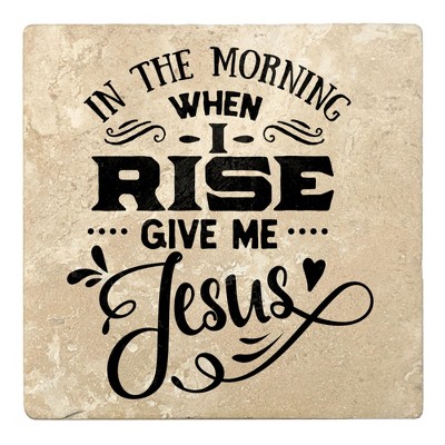 Christmas by Krebs Set of 4 Beige and Black "IN THE MORNING WHEN I RISE GIVE ME Jesus" Square Coasters 4"