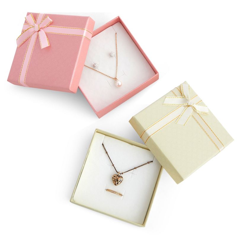Bright Creations 12-Pack Jewelry Gift Box Set with Lids, Ribbon Bows (4 Colors, 3.5 x 1 in), 5 of 9