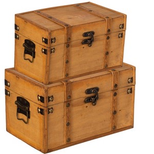 Vintiquewise Farmhouse Antique-Style Wood Treasure Chest with Leather Straps & Front Latch Decorative Storage Trunk for Trinkets, Jewelry - 1 of 4