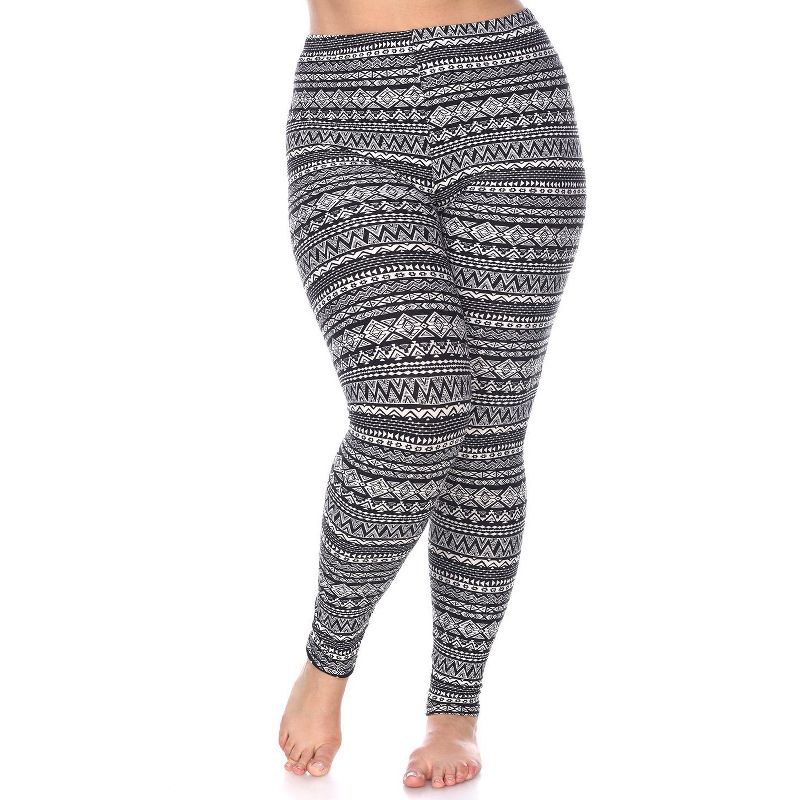 Women's Plus Size Printed Leggings - One Size Fits Most Plus - White Mark, 1 of 4