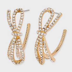 SUGARFIX by BaubleBar Crystal Bow Hoop Statement Earrings - Gold: Zinc Material, Post Closure, 1.4" Length, 0.47" Width - 1 of 2