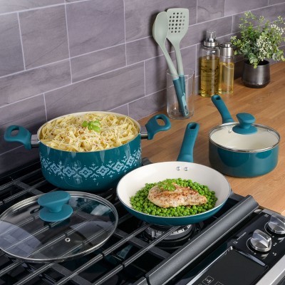 Teal 10-Piece Nonstick Aluminum Cookware Set with Ceramic Coating