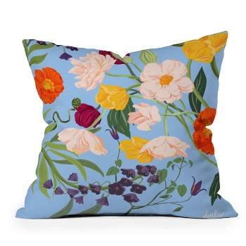 16"x16" SunLee Art Poppy Garden Square Throw Pillow Blue - Deny Designs