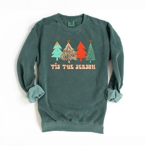 Simply Sage Market Women's Garment Dyed Graphic Sweatshirt Tis The Season Trees Grunge - 1 of 2