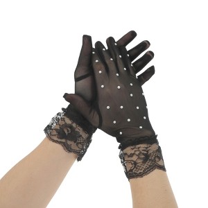 Unique Bargains Women's Faux Pearl Sunblock Mittens Black 1 Pair - 1 of 4