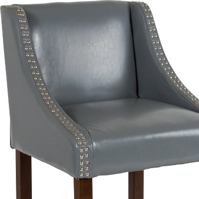 Walnut Finish 32" Counter Height Stool with Light Gray Leathersoft and Nailhead Trim