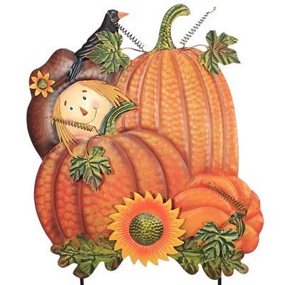 Home & Garden 37.0" Scarecrow In Pumpkin Field Yard Decor Fall Crow Direct Designs International  -  Decorative Garden Stakes