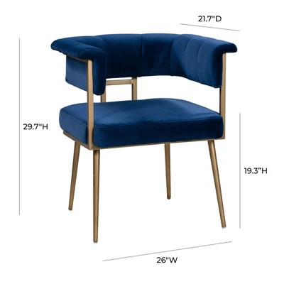 Navy Velvet Upholstered Dining Arm Chair with Brass Frame