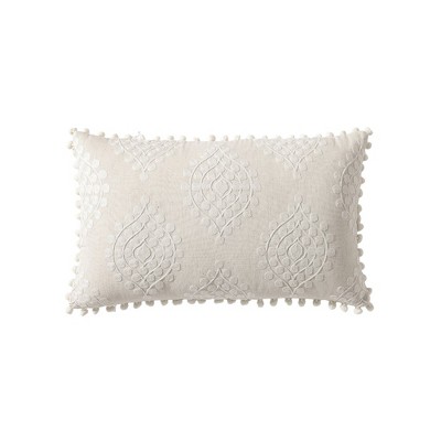 Linen Classique, Embroidered Medallion Reversible Decorative Pillow, Natural  Single Pack