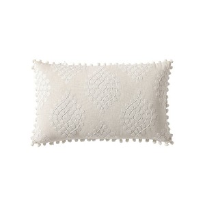 Linen Classique, Embroidered Medallion Reversible Decorative Pillow, Natural  Single Pack - 1 of 3