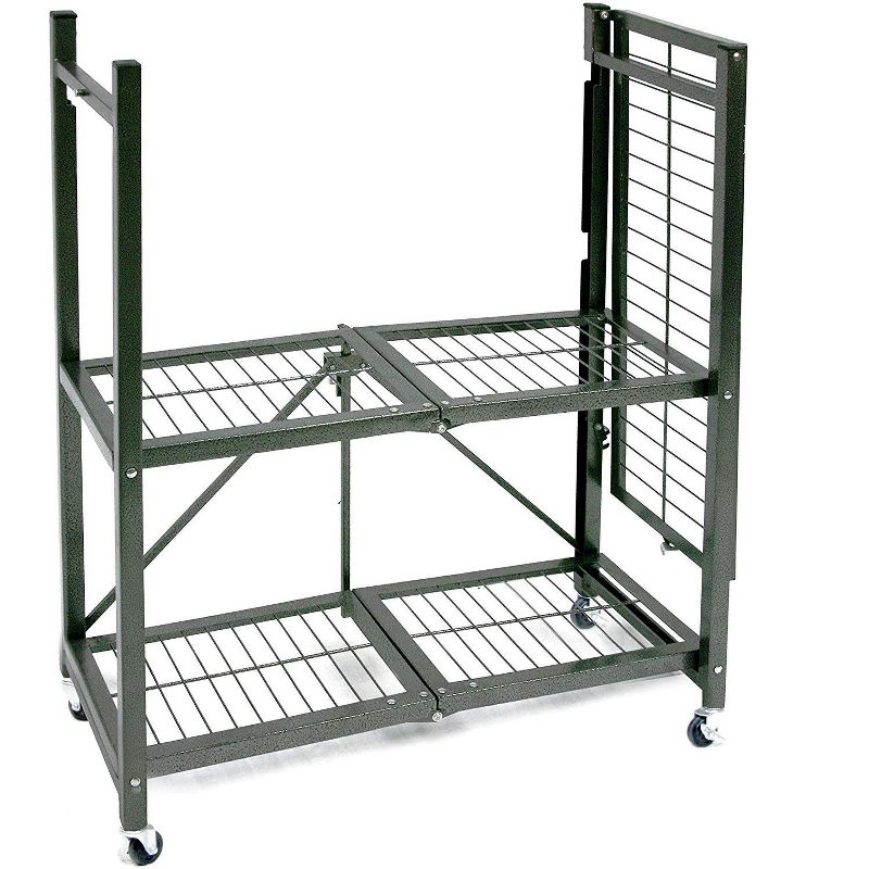 Origami R3 General Purpose Foldable 3-Tiered Shelf Storage Rack with Wheels for Home, Garage, or Office, Pewter (4 Pack), 3 of 7