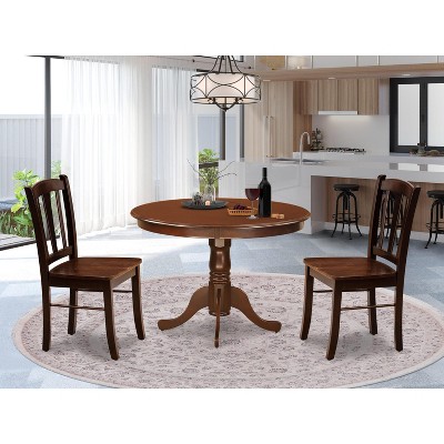 East West Furniture ANIP3-MAH-W 3Pc Rounded 36 Inch Table And Two Solid Wood Seat Dining Chairs