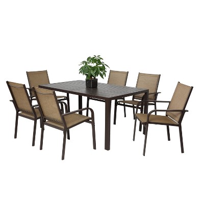 Cesicia 7 Pieces Patio Dining Set, Outdoor Furniture Table and 6 Textilene Chairs,Family Conversation Set for Garden Backyard Deck-Brown