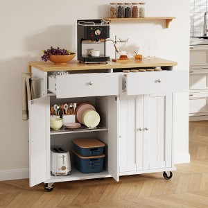 Celebalcony Rolling Kitchen Island Cart With Butcher Block Top – Portable Workstation With Storage Shelves, Locking Wheels - 1 of 3