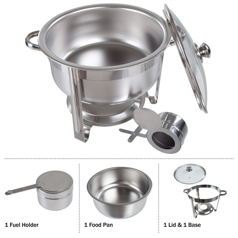 Great Northern Popcorn Chafing Dish 7.5 Quart Stainless Steel Round Buffet Set – Includes Water Pan, Food Pan, Cover, Fuel Holder, and Stand, 4 of 13