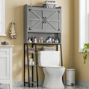 Over The Toilet Storage Cabinet with Barn Doors & Toilet Paper Holder Stand, Space-Saving Toilet Rack - 1 of 4