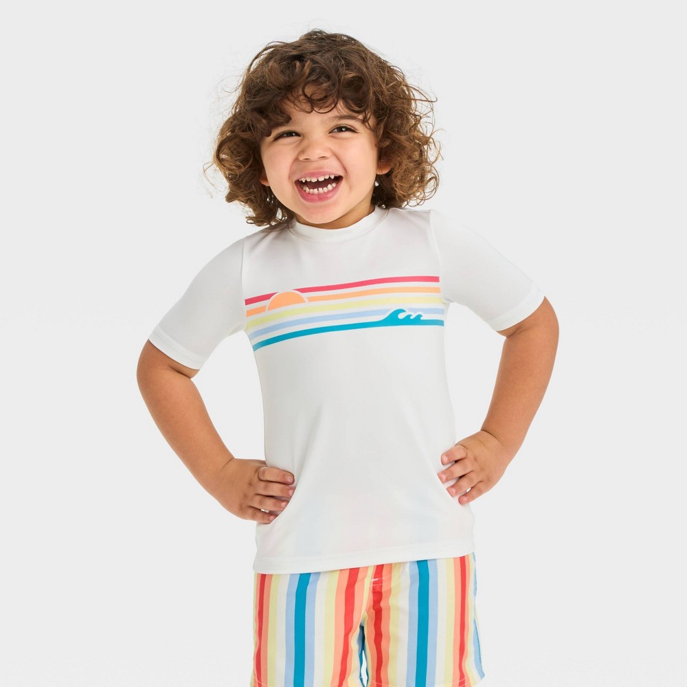 Photos - Swimwear Toddler Short Sleeve Rainbow Graphic Rash Guard Top - Cat & Jack™ White 5T