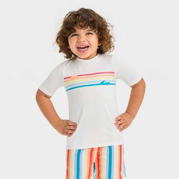 Toddler Short Sleeve Rainbow Graphic Rash Guard Top - Cat & Jack™ White