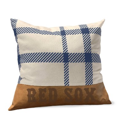 MLB Boston Red Sox Farmhouse Plaid Faux Leather Throw Pillow