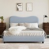 Coolmee Boucle Bed Frame with Upholstered Headboard, Soft Low Profile Sturdy Platform Bed with Rounded Corners Design, Heavy Duty, Wooden Slats - 3 of 4