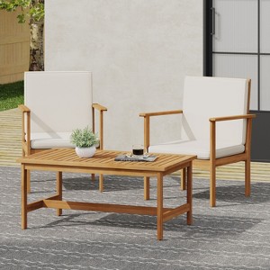 Christopher Knight Home Harvey Outdoor Acacia Wood Club Chair and Coffee Table Set with Cushions, Brown, Cream - 1 of 4