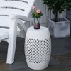 Naysaye End Table with Fretwork Design, Decorative End Table with Woven Lattice Design for Home Lawn Garden Patio, White, 9.75"*18"*9.75" - 2 of 4