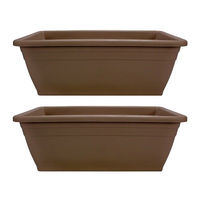 HC Companies 12-Inch Outdoor Plastic Deck Flower Planter Box, Chocolate (2 Pack)